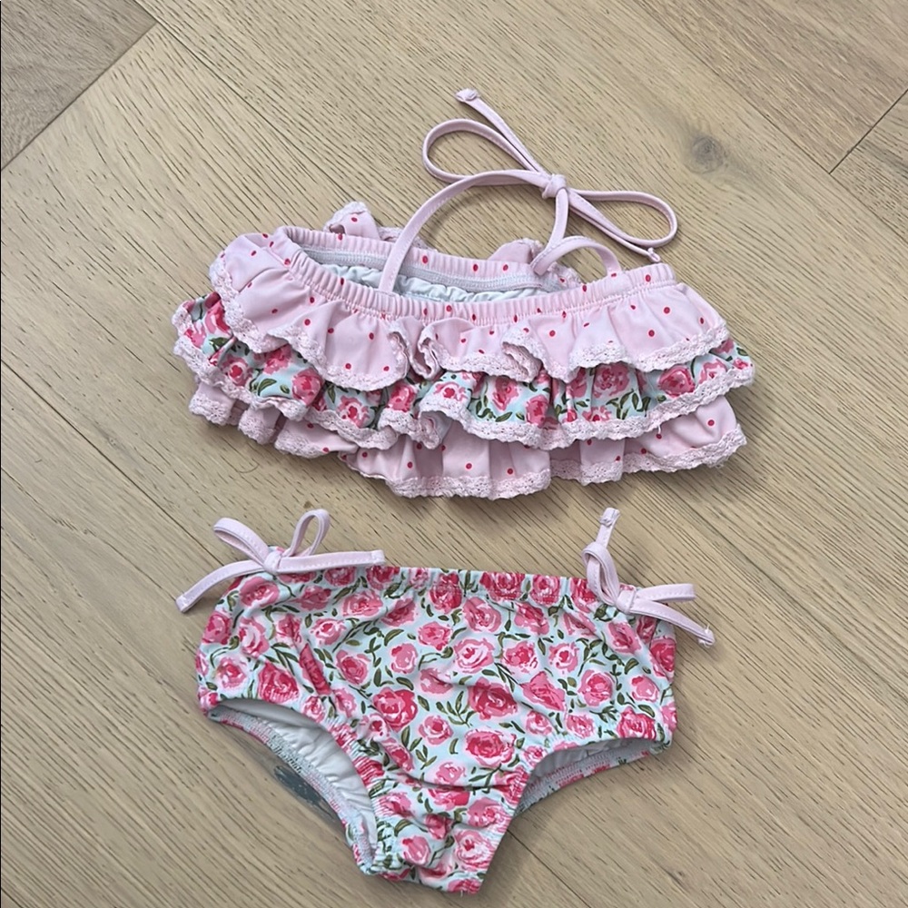 SweetHoney 2pc bathing suit covered in roses with Ruffled Design